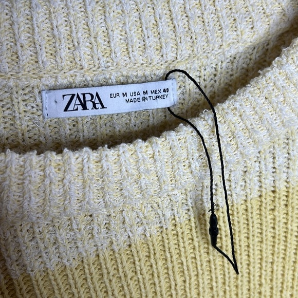 ZARA Butter Yellow & White Striped Long Sleeve Oversized Crew Neck Sweater - Picture 9 of 11